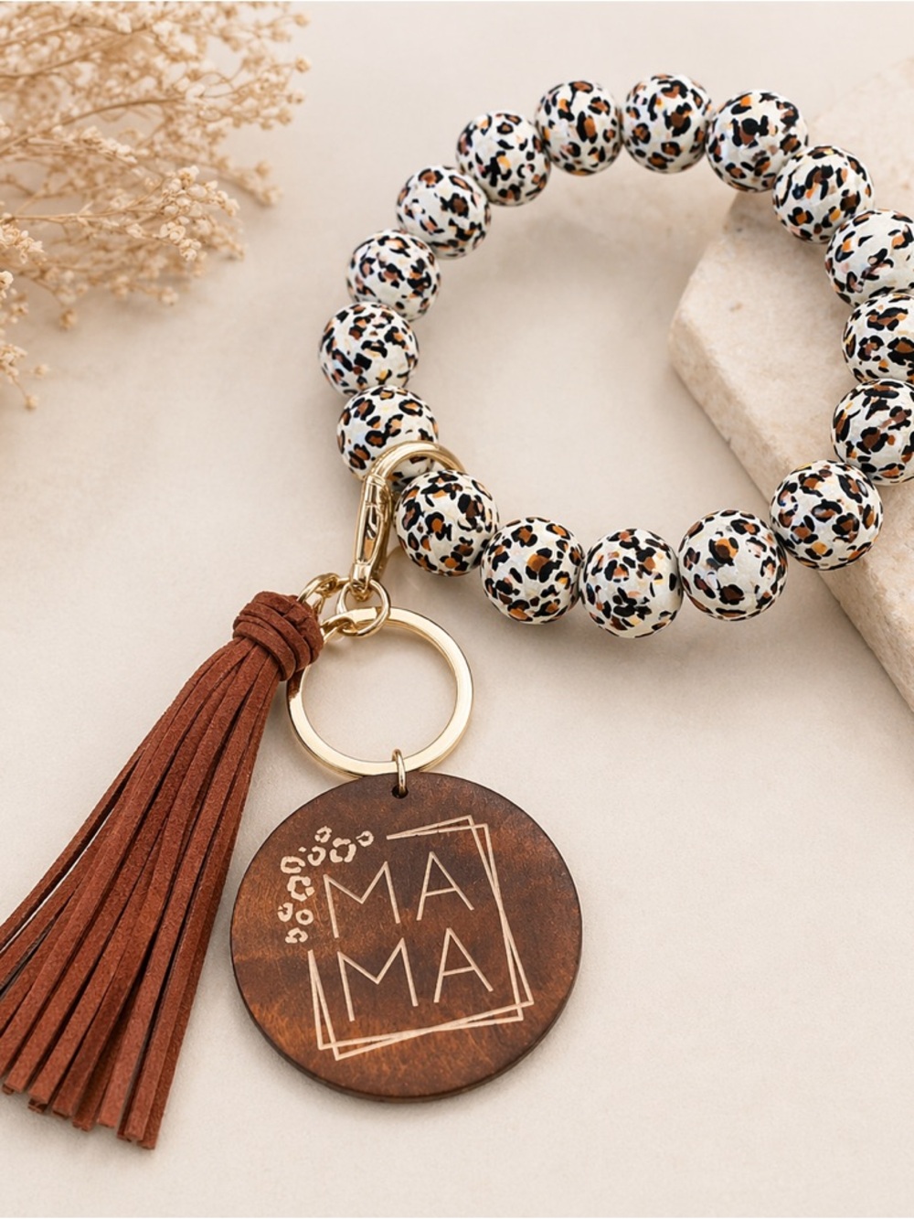 Modern Boho Mama Leopard Key Ring Bracelet
